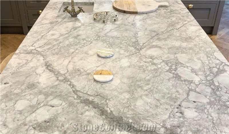 Super White Quartzite Kitchen Countertop, Island Top