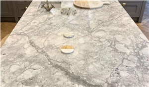 Super White Quartzite Kitchen Countertop, Island Top