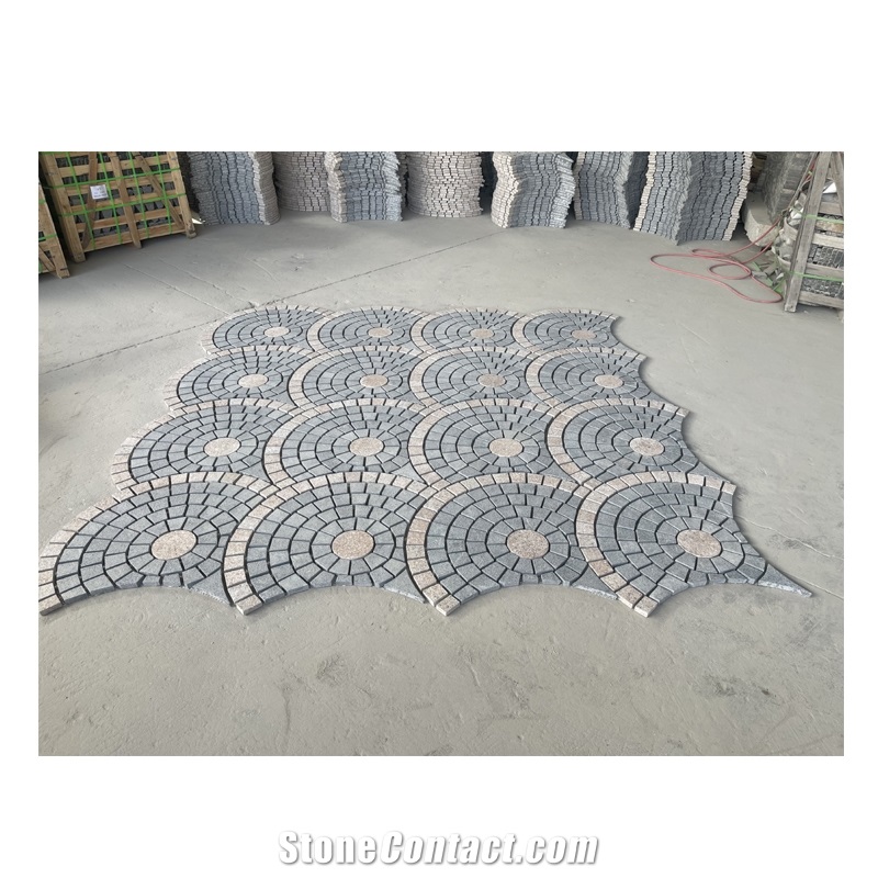 Fan Shaped Granite Mesh Cobblestone Pavers For Floor Tile