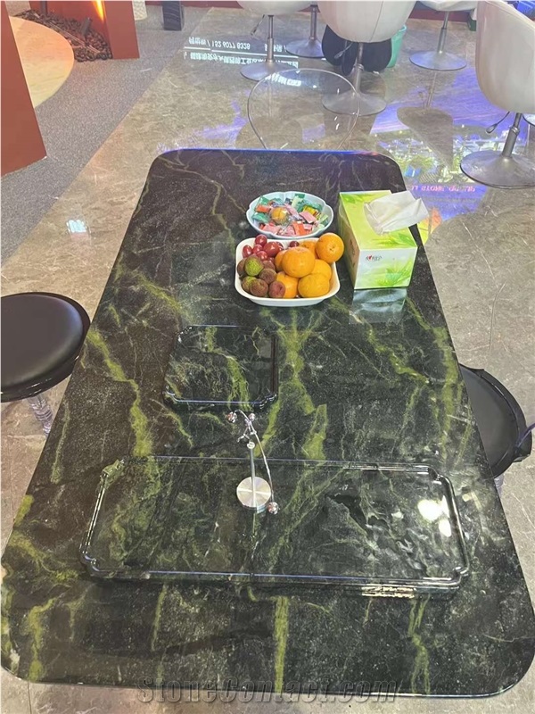 China Snowflake Green Marble Round Table Tops