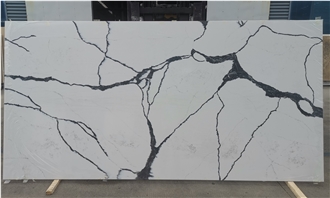 White Calacatta Marble Textured Quartz Slabs