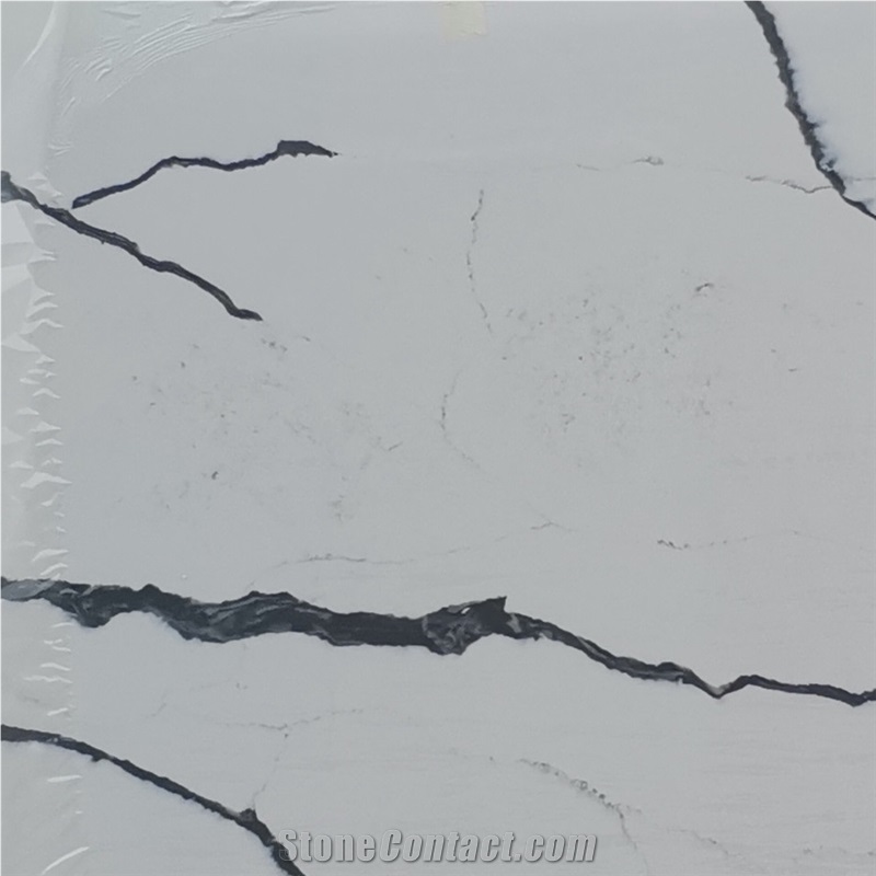 White Calacatta Marble Textured Quartz Slabs