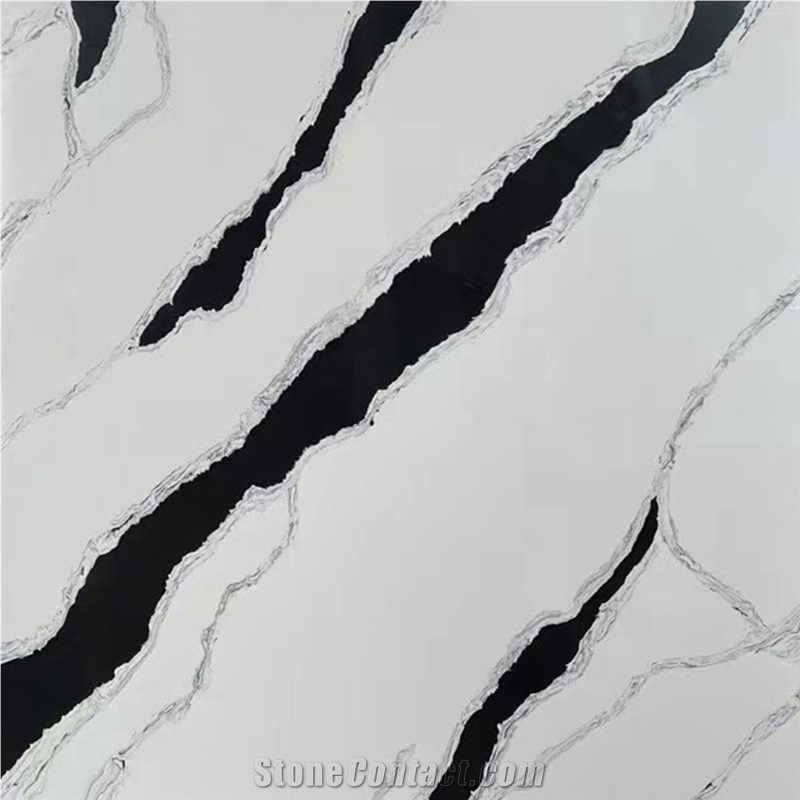 White Marble Look Panda Quartz Slabs