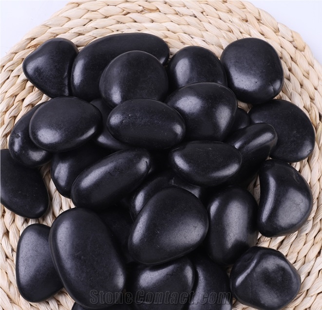 High Polished Natural Black Stone Pebbles For Landscaping