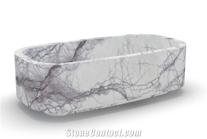 Luxury Invisible White Marble Freestanding Solid Bathtub
