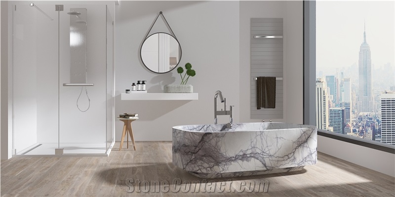 Luxury Invisible White Marble Freestanding Solid Bathtub