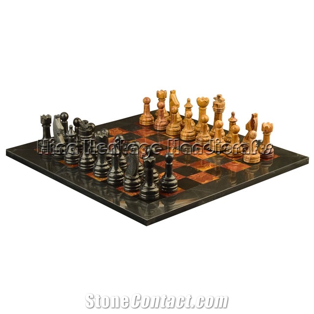 Jet Black & Red Onyx Chess Set Stone Gifts