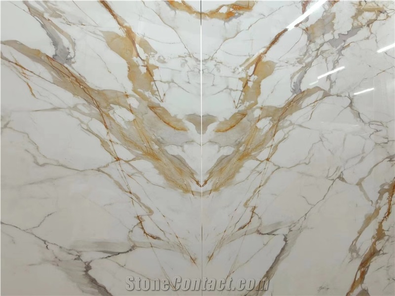 Calacatta Gold Marble Textured Sintered Stone Slabs Bookmatched