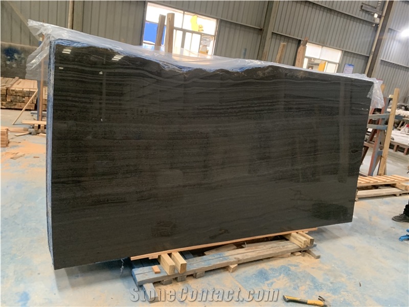 China Black Armani Marble Slabs Wooden Black Stone Tile