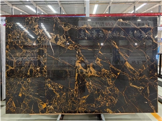 China Black And Gold Marble Slabs Athens Portoro Stone
