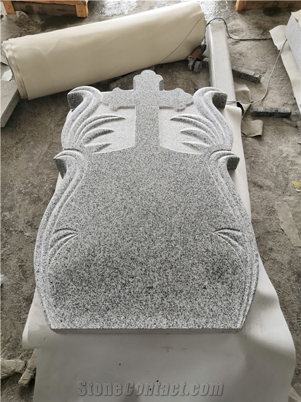 Romanian Gravestone In Light Grey Granite Stone