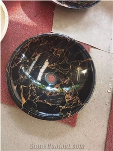 Black Marble Portoro Athen Gold Wash Basin For Bathroom