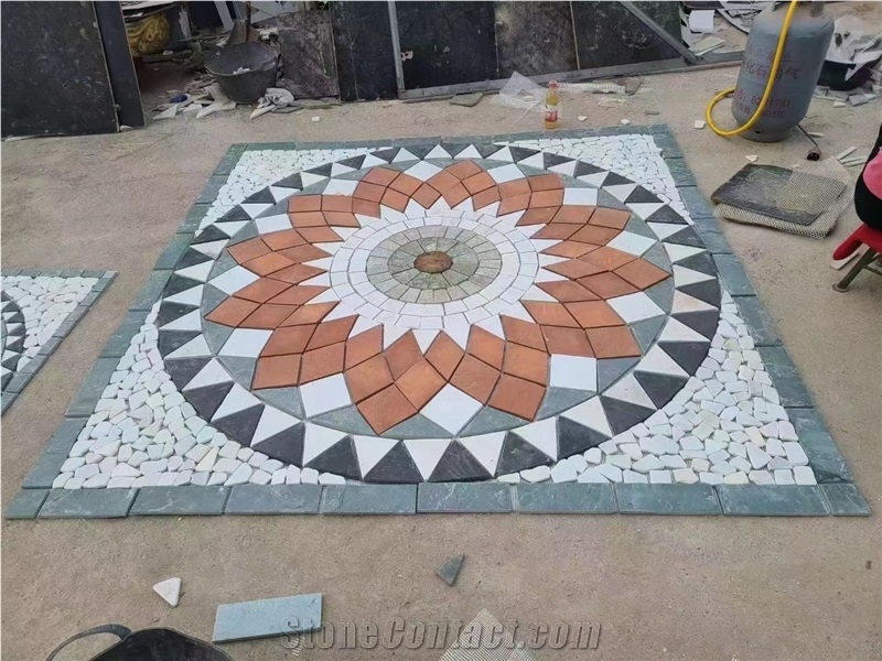 China Slate Floor Mosaic Round Medallion Taiji Pattern