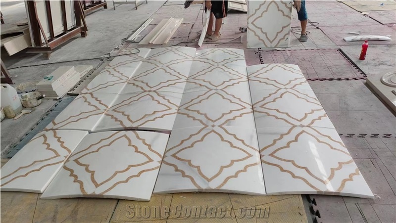 Marble Carrara Floor Waterjet Medallion For Playing Card A