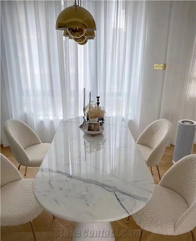 Marble Carrara Oval Dining Table For Restaurant Decor