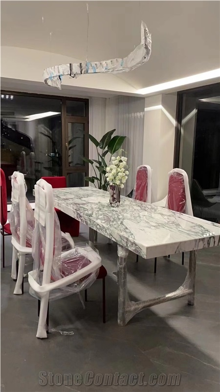 Marble Carrara Oval Dining Table For Restaurant Decor