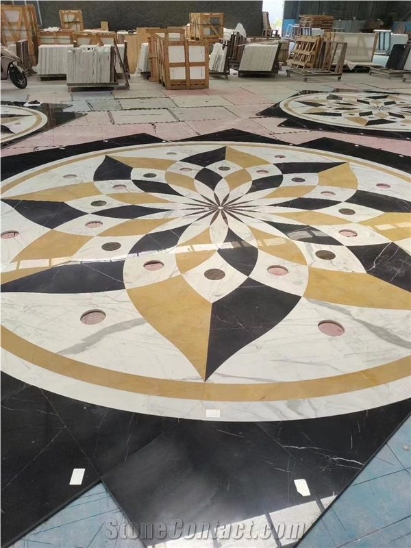 Marble Design Waterjet Floor Carpet Medallion For Lobby