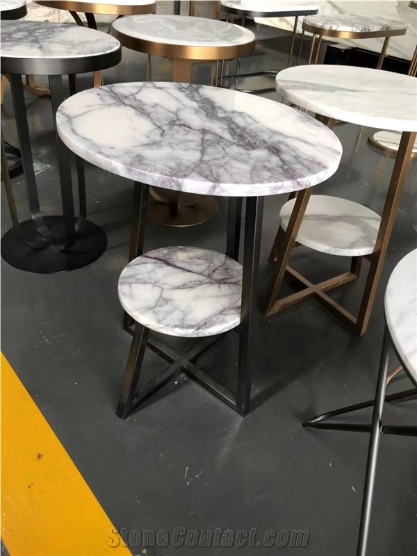 Milas Lilac Marble With Metal Base For Office Furniture, Coffee Tables