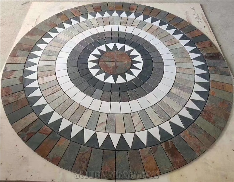 Oval China Multicolor Slate Floor Mosaic Medallions Decor