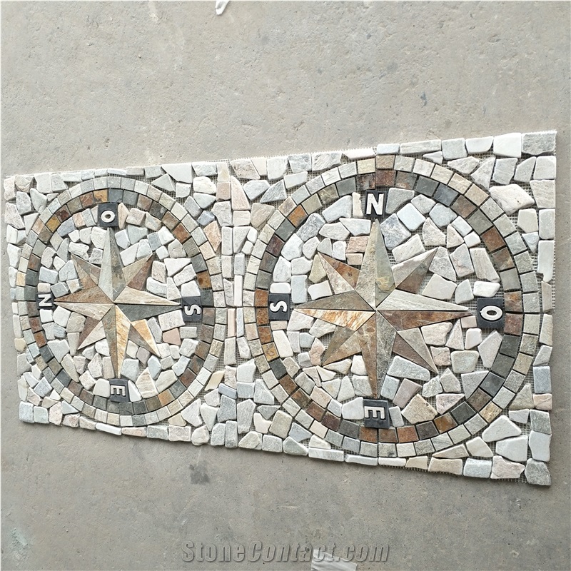 Rectangle Design Rusty Slate Floor Mosaic Medallions