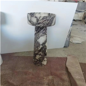 Solid Marble Calacatta Viola Pedestal Bathroom Wash Basin