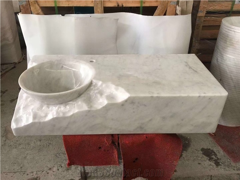 Solid Marble Carrara Rectangle Pedestal Bathroom Wash Basin