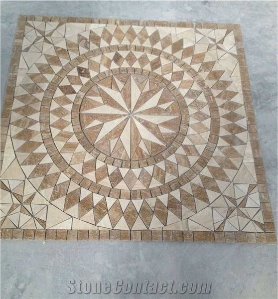 Spa White Quartzite Square Floor Mosaic Medallions