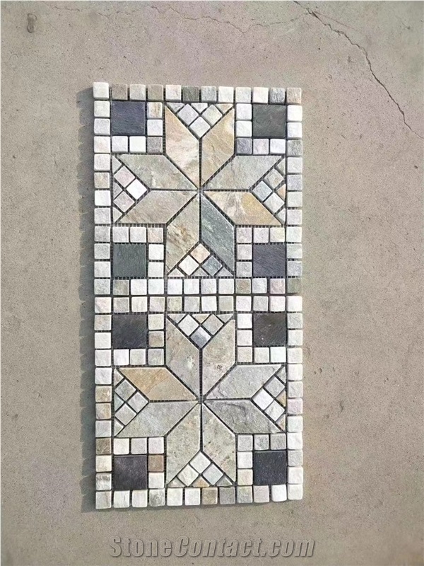 Tumbled Marble Mosaic Floor Medallion For Courtyard Decor