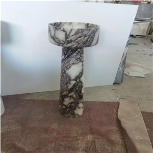 White Marble Milas Lilac Pedestal Round Basin For Bathroom