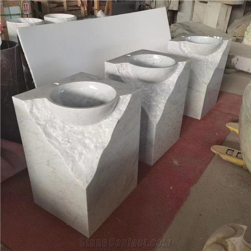 White Marble Milas Lilac Pedestal Round Basin For Bathroom