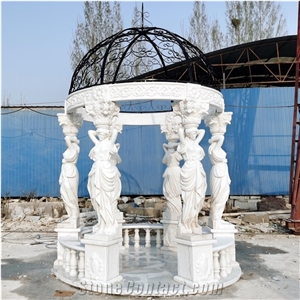 Fairy Carved Pillars White Marble  Steel Custom Dome Gazebo