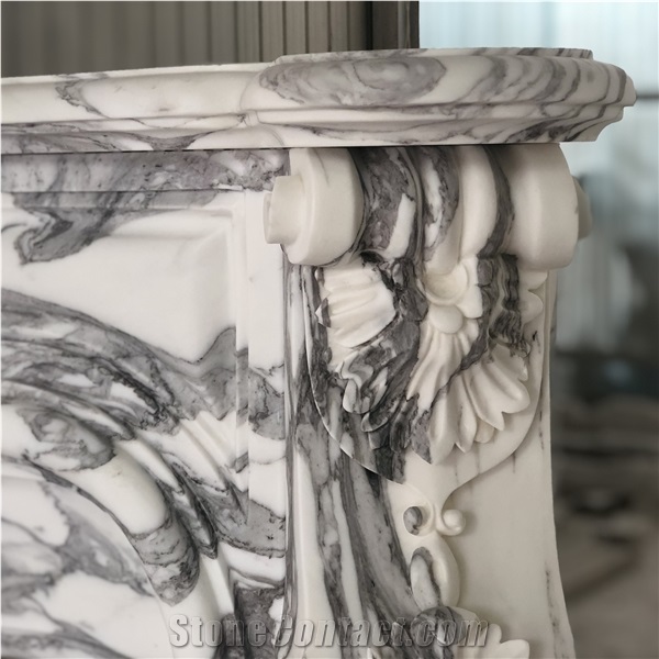 French Style Fireplace In Arabescato Marble