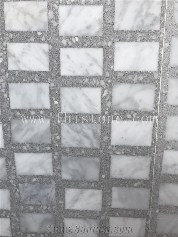Rectangle Grey-White Geometric Pattern Terrazzo Slabs Custom Terrazzo