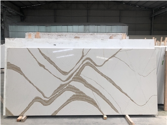 Golden Calacatta Big Quartz Slabs Engineered Large Stone