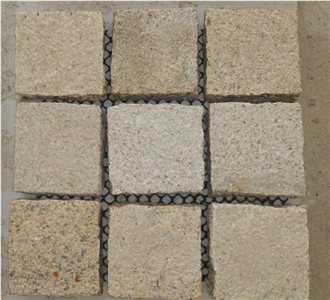 G682 Granite Cube Stone On Mesh Bushhammered Finish