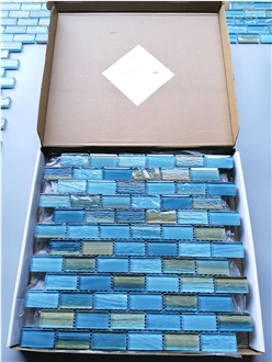1/2 Waterline Tiles - Fiji Subway Glass Mosaic Collection