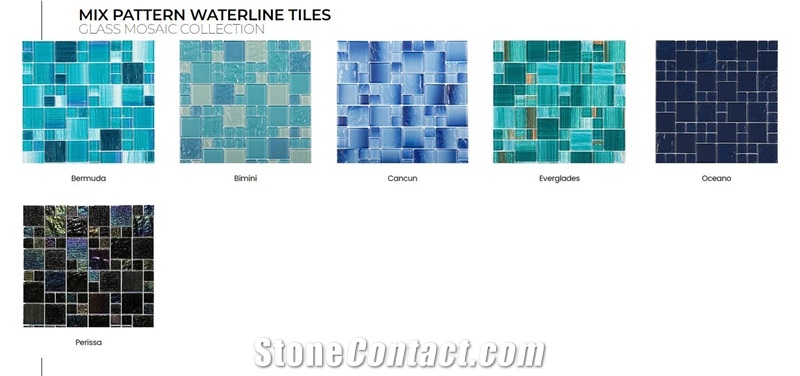 1/2 Waterline Tiles - Fiji Subway Glass Mosaic Collection