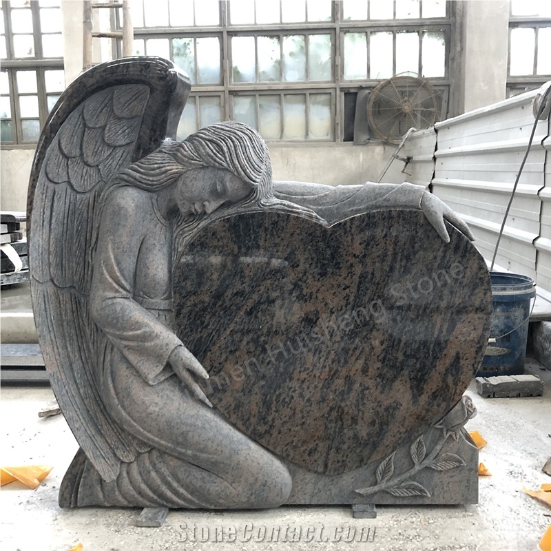 Aurora Granite  Angel  Engraved Heart  Monument