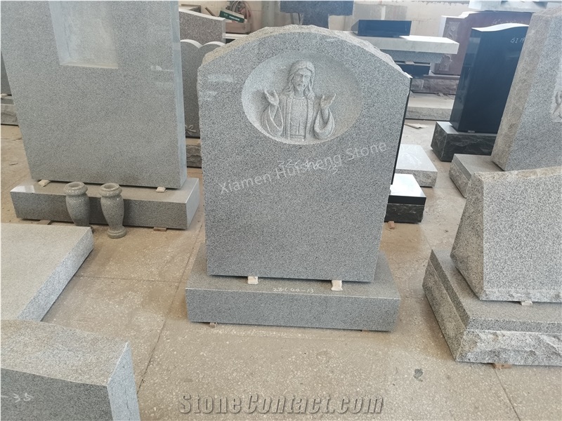 G633 Grey  Granite  Cross Engraved Headstone