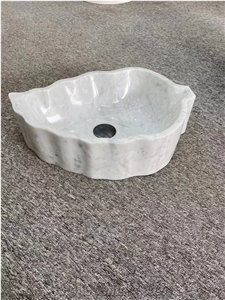 Bianco Carrara White Marble Leaf Shape Wash Basin
