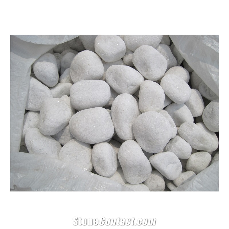 White Round Marble Tumbled Pebble Stone For Paving