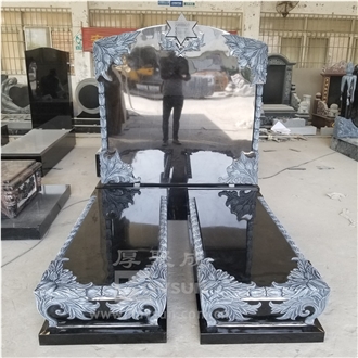 Indian Black Granite Carved Tulip Jewish Gravestone