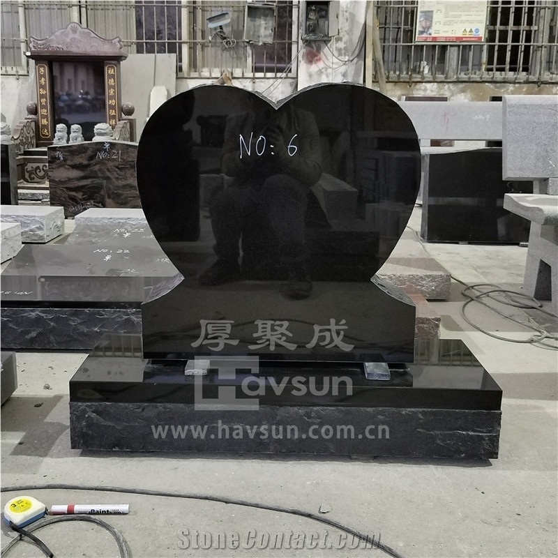 Indian Black Granite Single Heart Shaped Headstone