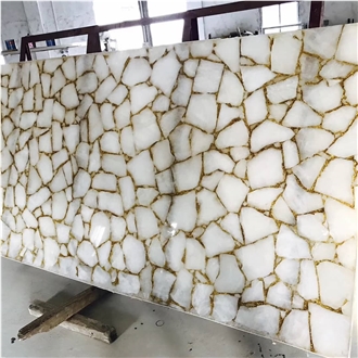 White Agate Jellyfish Slab Semiprecious Stone Tiles