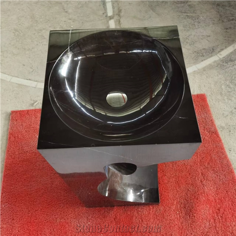 China Black Marble Free Standing Basin, Marble Pedestal Sink