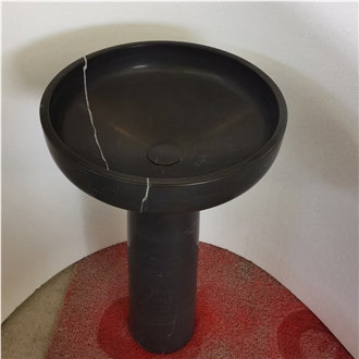 China Black Marqunia Pedestal Sinks Full Honed