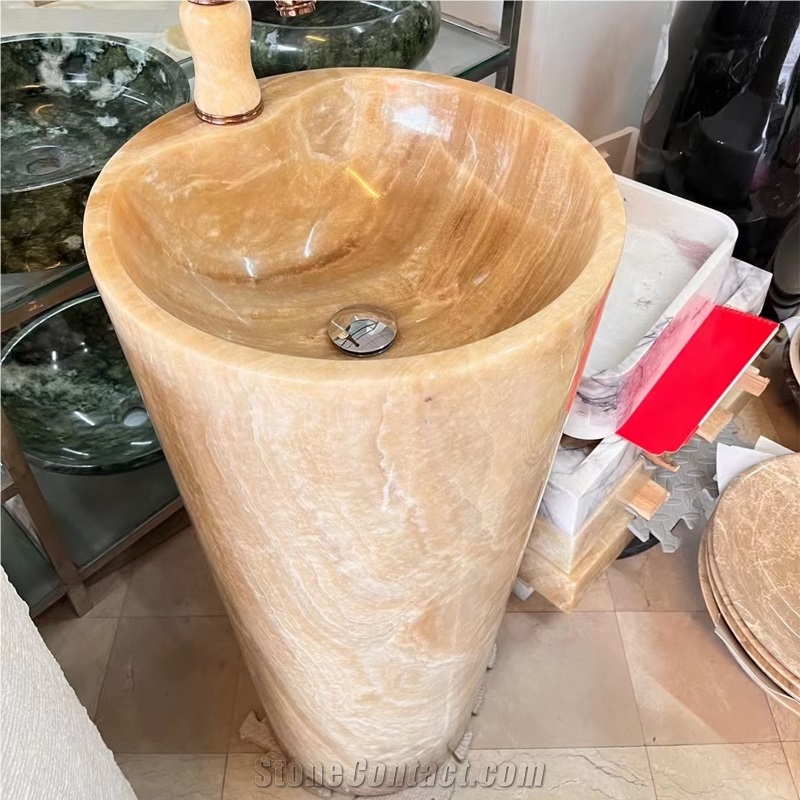 China Yellow Honey Onyx Pedestal Sink With Good Price