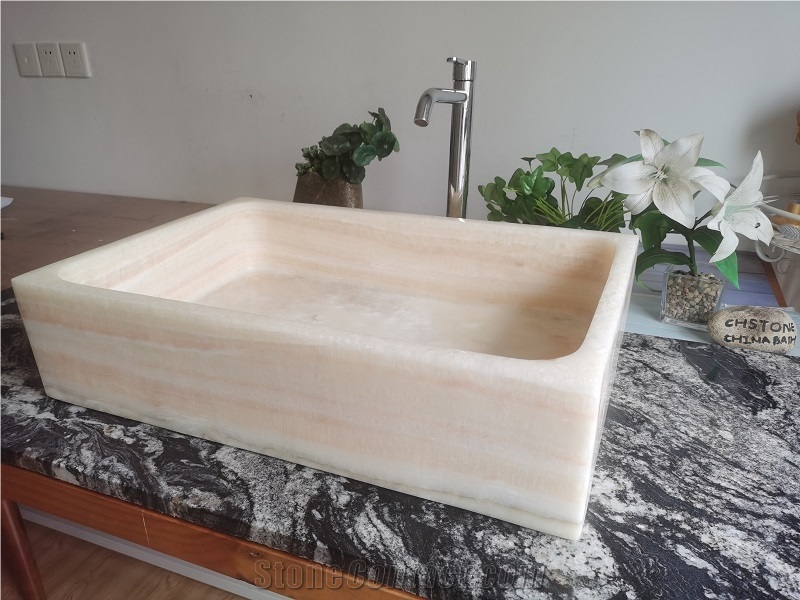 Cream Beige Onyx Rectangular Top Vessel Sink
