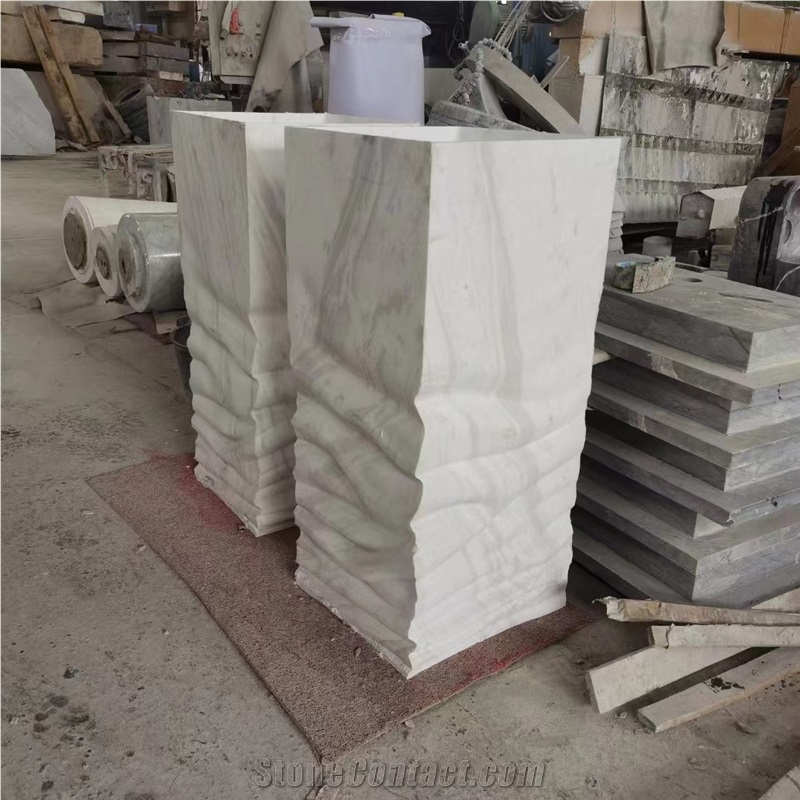 Italian Carrara White Marble Free Standing Washbasin