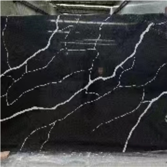 Black Marquina Artificial Quartz Stone Kitchen Countertops